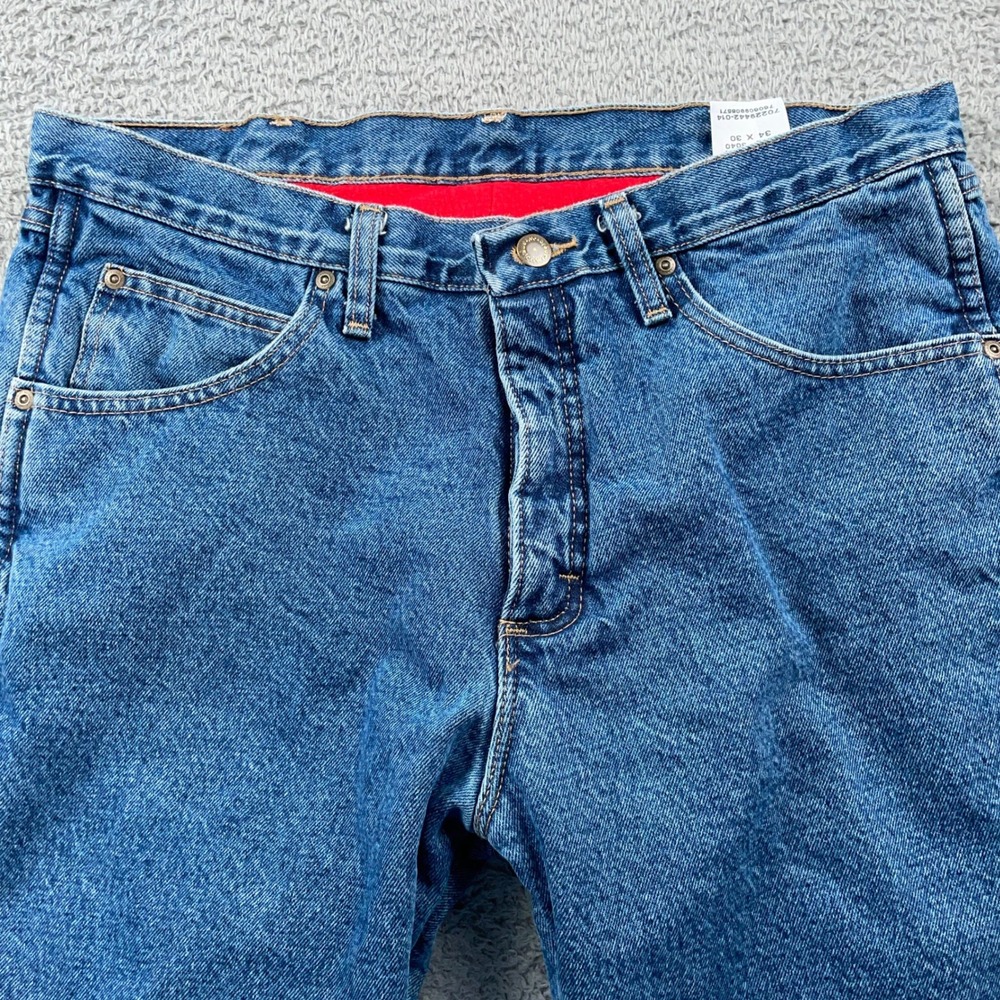 Wrangler Jeans Mens 34x30 Blue Fleece Lined Rugged Wear Denim Workwear Pants